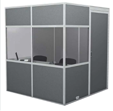 Full-size enclosed interpreting booth for a conference